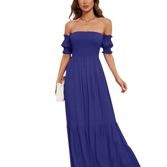 Damen Maxikleid mit schulterfreiem Schnitt und romantischen Puffärmeln EB
