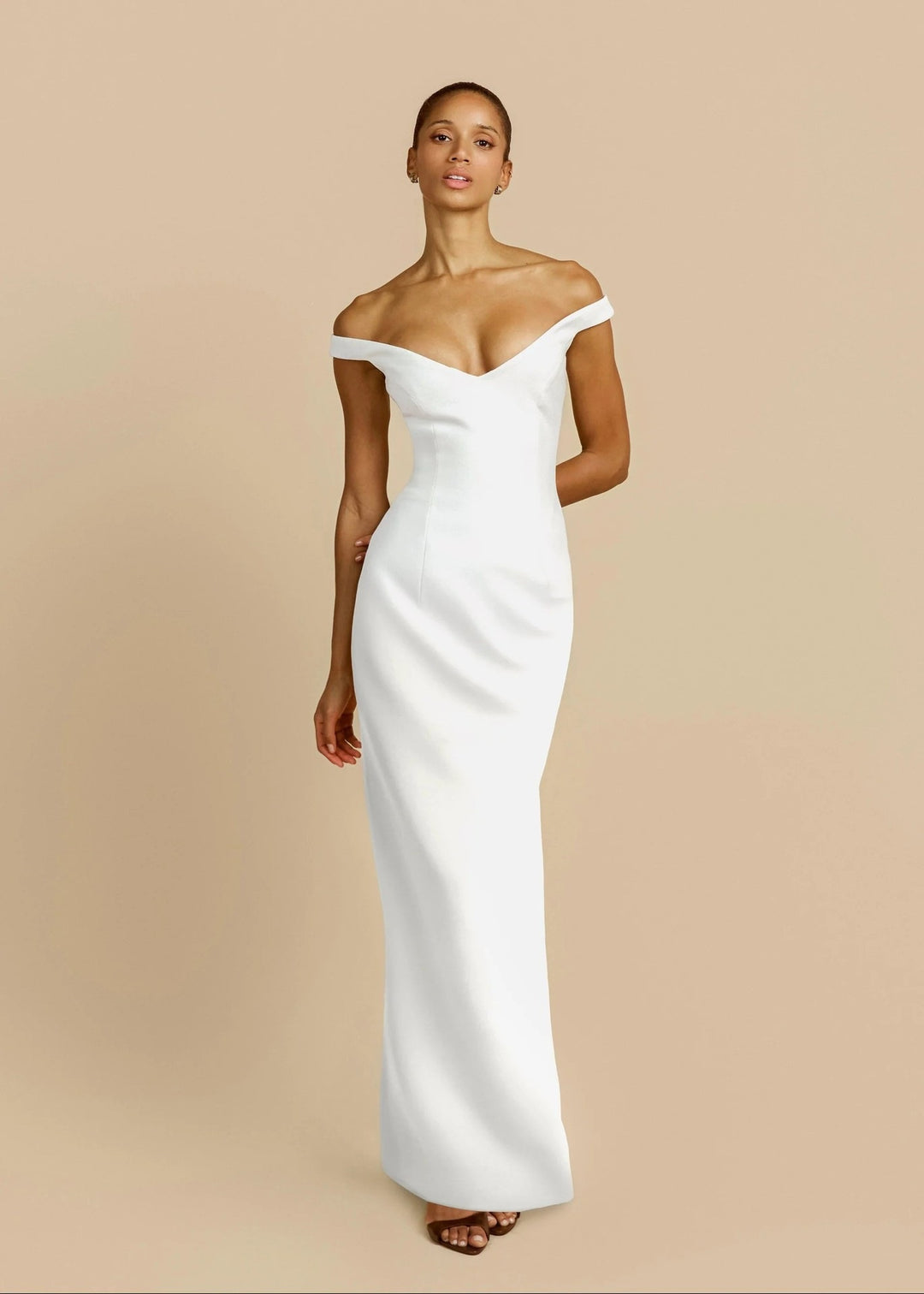 Damen Schlichtes Off-Shoulder-Maxikleid EB