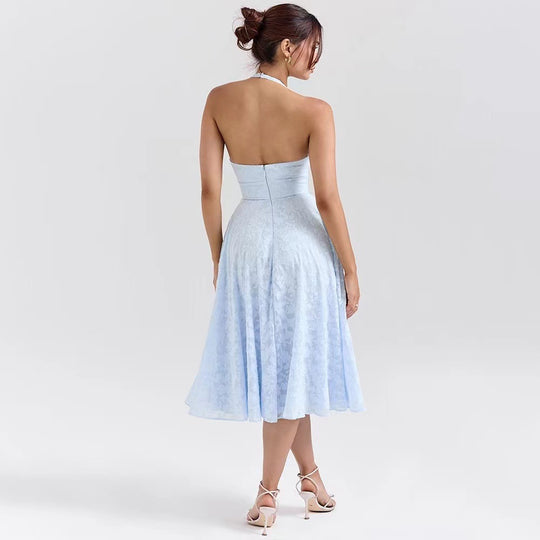 Damen Elegantes Midikleid mit tiefem V-Ausschnitt und schwingendem Rock EB