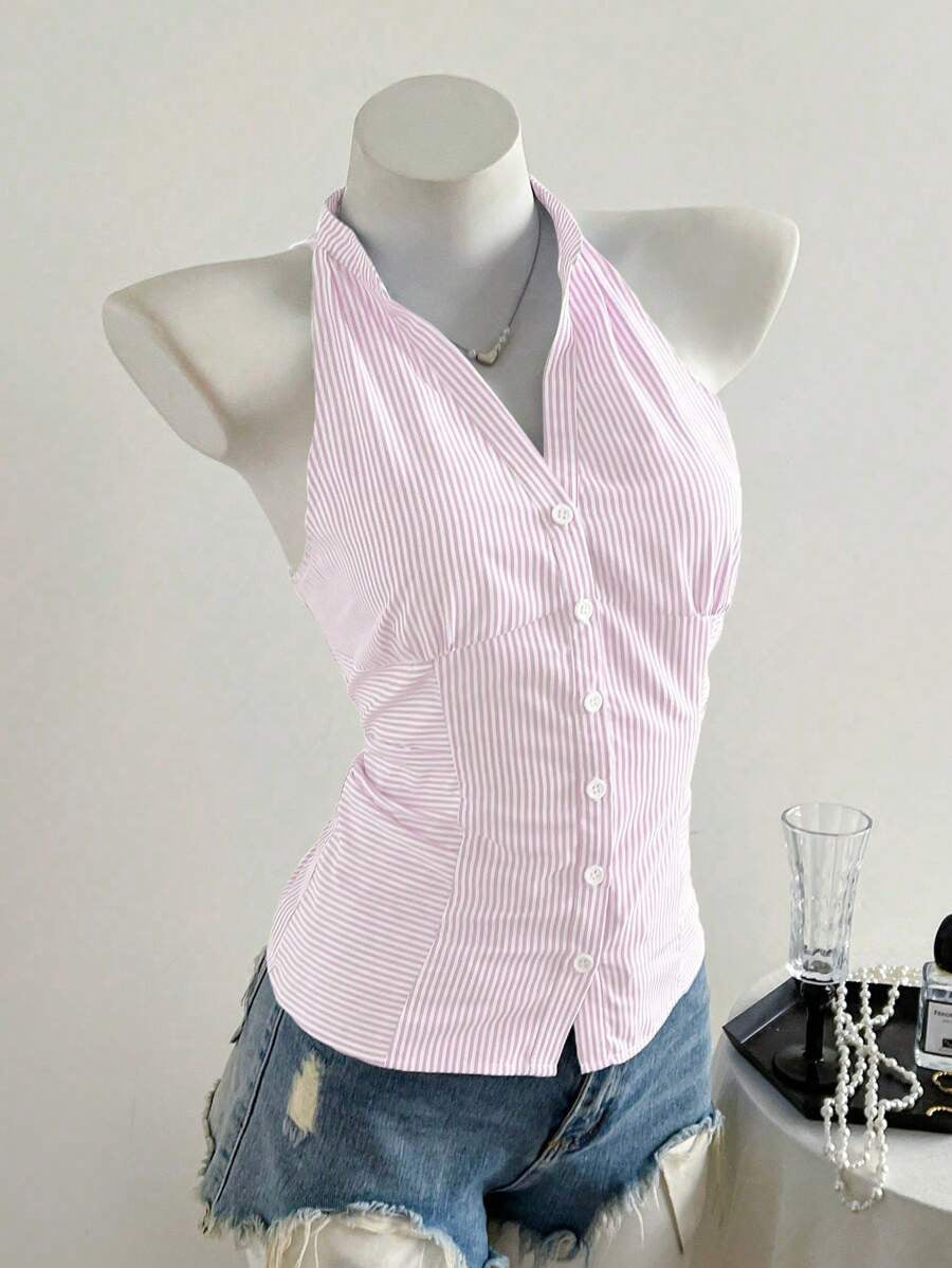 Damen Haltertop mit elegantem Streifenmuster EB