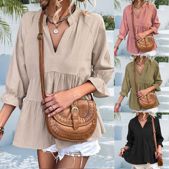 Damen luftige Bluse mit vorteilhaftem Schnitt und Rüschendetails EB