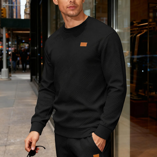 Herren nan strukturierter Baumwollstrickpullover mit Rautenstruktur, Rundhalsausschnitt und elastischen Bündchen EB