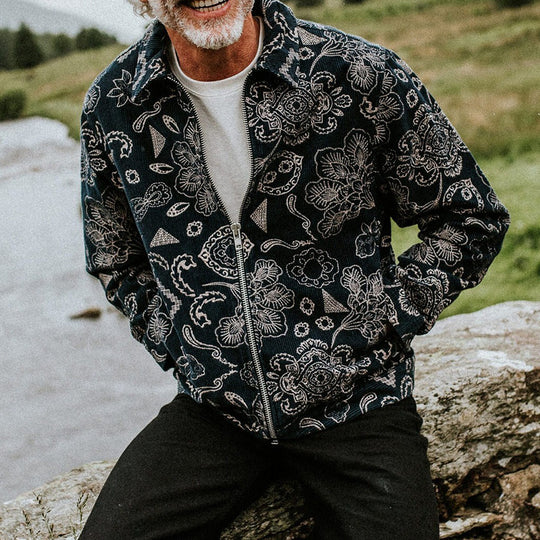 Herren Zip-Jacke mit floralem Design und praktischen Taschen EB