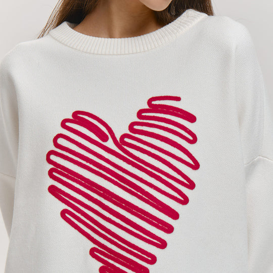 Damen Oversized Pullover mit Herzmuster EB