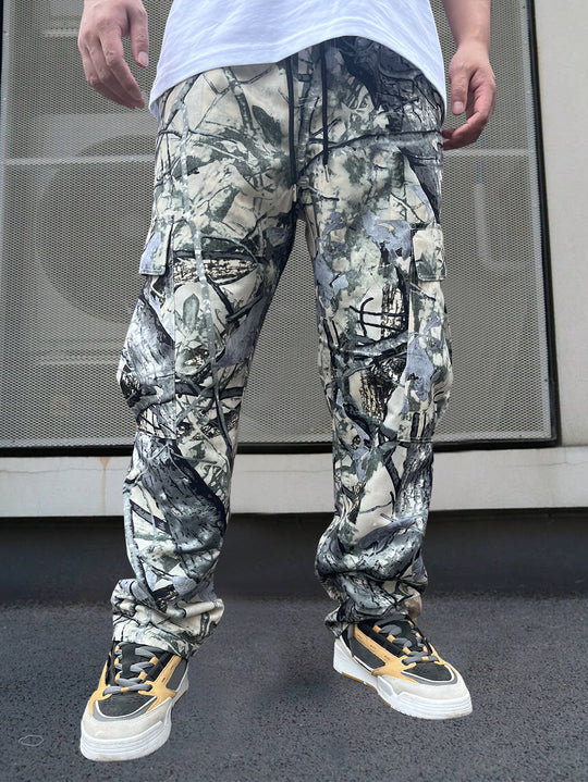 Herren Cargo-Hose im modernen Camouflage-Design mit elastischem Bund und mehreren Taschen EB