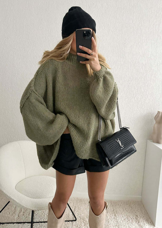 Damen Oversized Strickpullover mit weichem Material und modischen Ärmeln EB