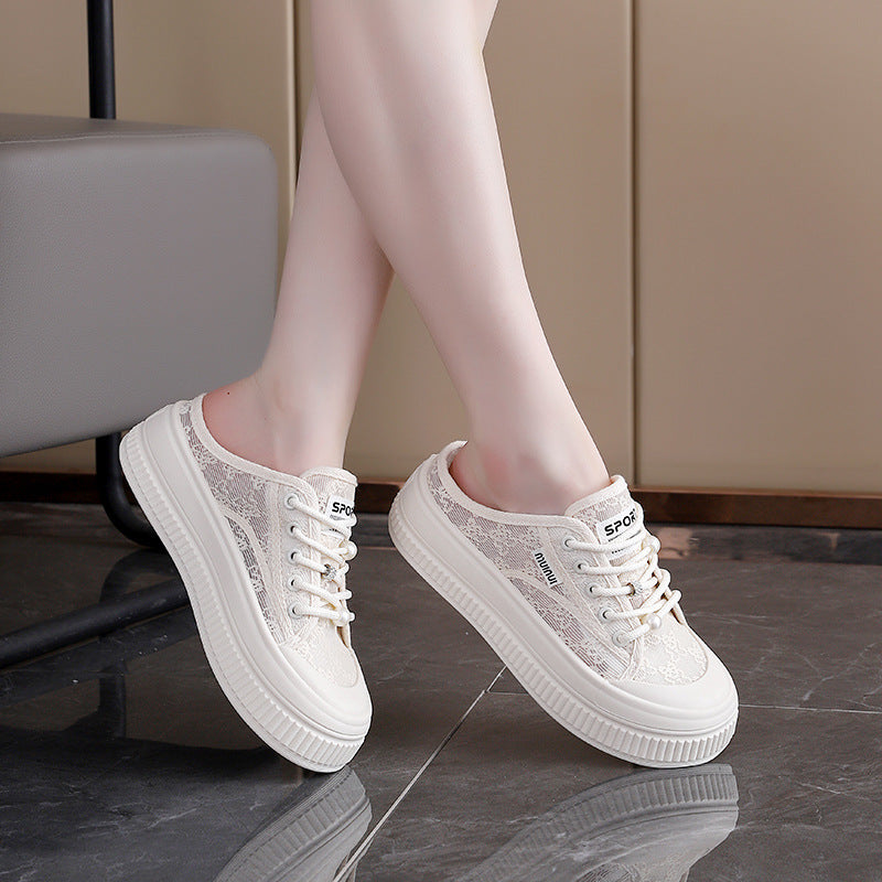 Damen Modische Sneakers mit eleganter Spitzenstruktur und leichter Dämpfung EB