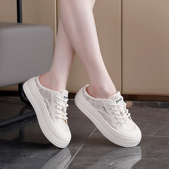 Damen Modische Sneakers mit eleganter Spitzenstruktur und leichter Dämpfung EB