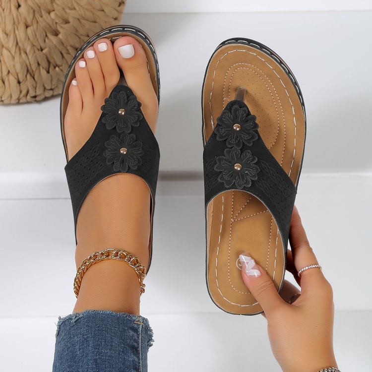 Damen Zehentrenner-Sandalen mit floralem Design und anatomischem Fußbett EB
