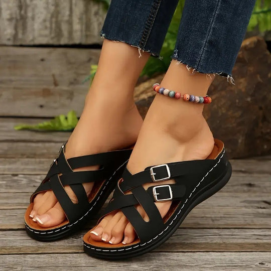 Damen Komfortable Clogs mit modischem Cross-Design EB