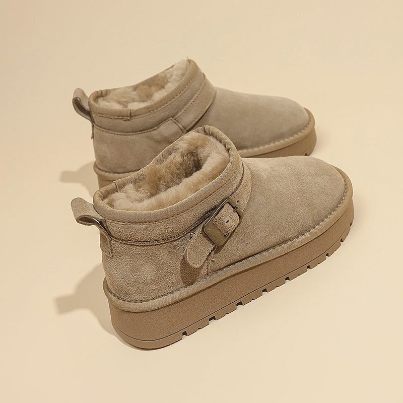 Damen kuschelige Stiefeletten mit weichem Futter und modischer Schnalle EB