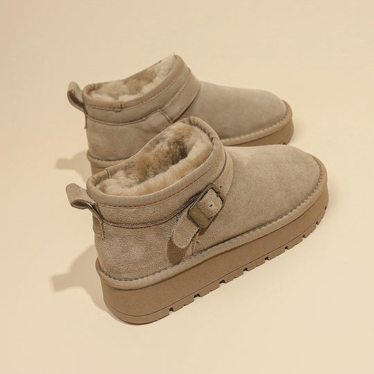 Damen kuschelige Stiefeletten mit weichem Futter und modischer Schnalle EB