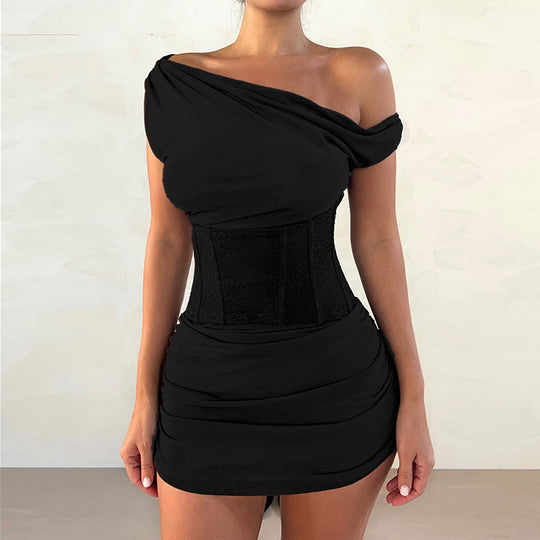 Damen Cocktailkleid mit asymmetrischem Ausschnitt und figurformendem Design EB