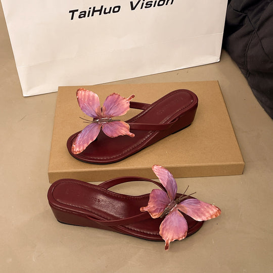 Damen Elegante Flip-Flops mit dekorativen Schmetterlingsapplikationen EB
