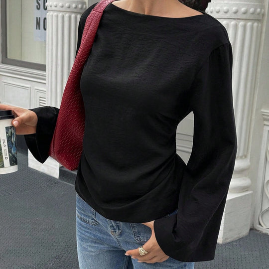 Damen elegantes Oberteil mit weitem Ärmel und schickem Bund EB