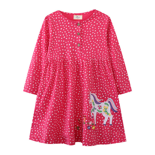 Mädchen Langarmkleid mit verspieltem Einhorn-Motiv EB