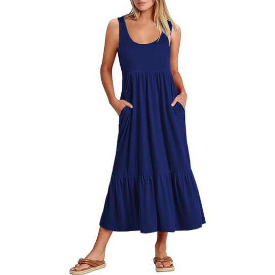 Damen Sommerliches Maxikleid mit praktischen Taschen und voluminösem Saum EB