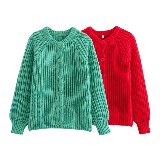 Damen elegante Strickjacke mit dekorativen Knöpfen und modernem Rippdesign EB