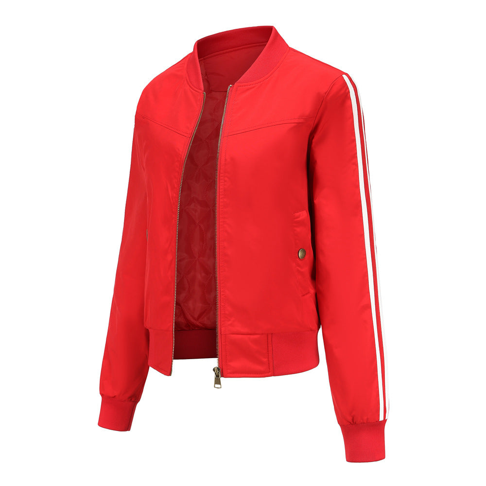 Damen nan sportive Bomberjacke mit seitlichen Kontraststreifen, gesteppter Innenfütterung und Rippbündchen EB