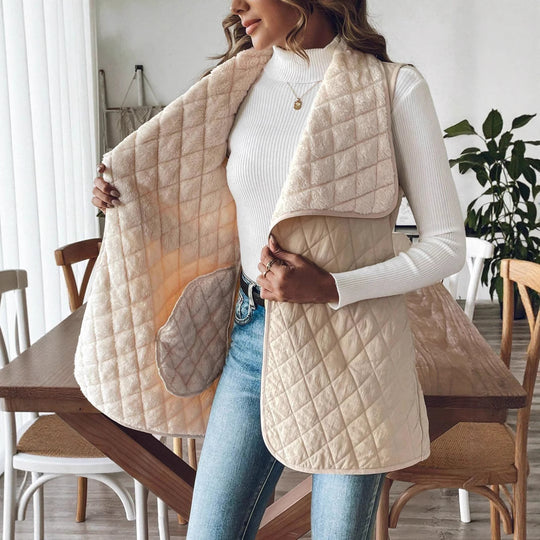 Damen Elegante Steppweste mit weitem Kragen und praktischen Taschen EB