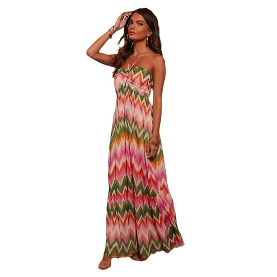 Damen Maxikleid mit zartem Wellenmuster und Bandeau-Ausschnitt EB