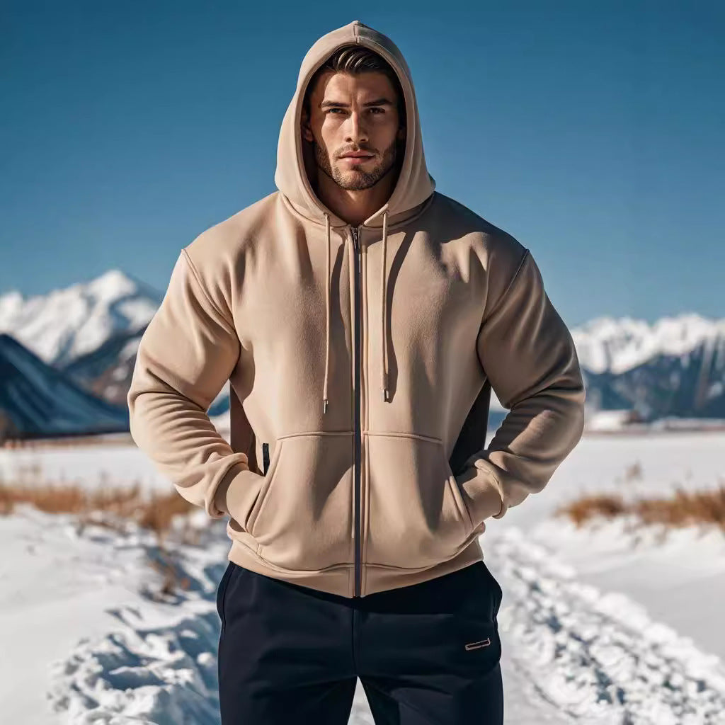 Herren gemütlicher Kapuzenpullover mit Reißverschluss und Taschen EB