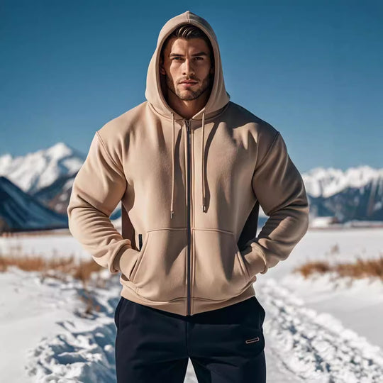 Herren gemütlicher Kapuzenpullover mit Reißverschluss und Taschen EB