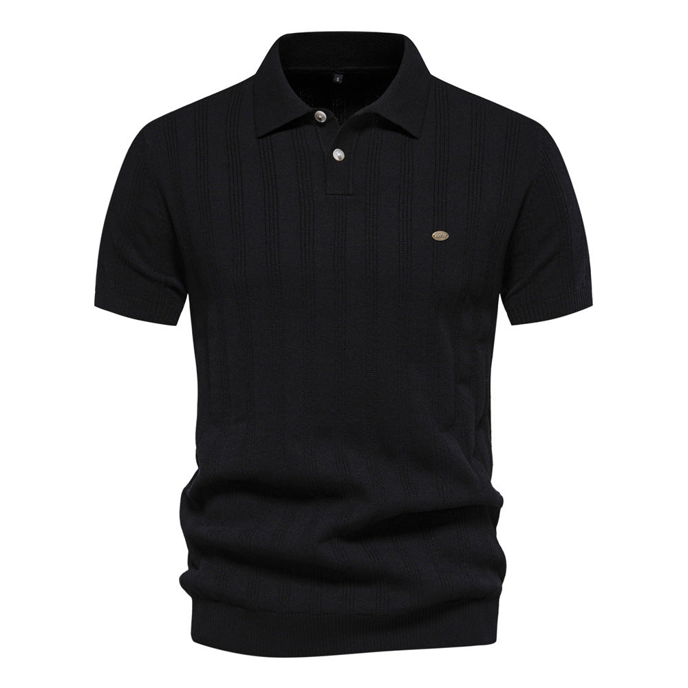 Herren Kurzarm Polo-Shirt mit strukturiertem Streifenmuster EB
