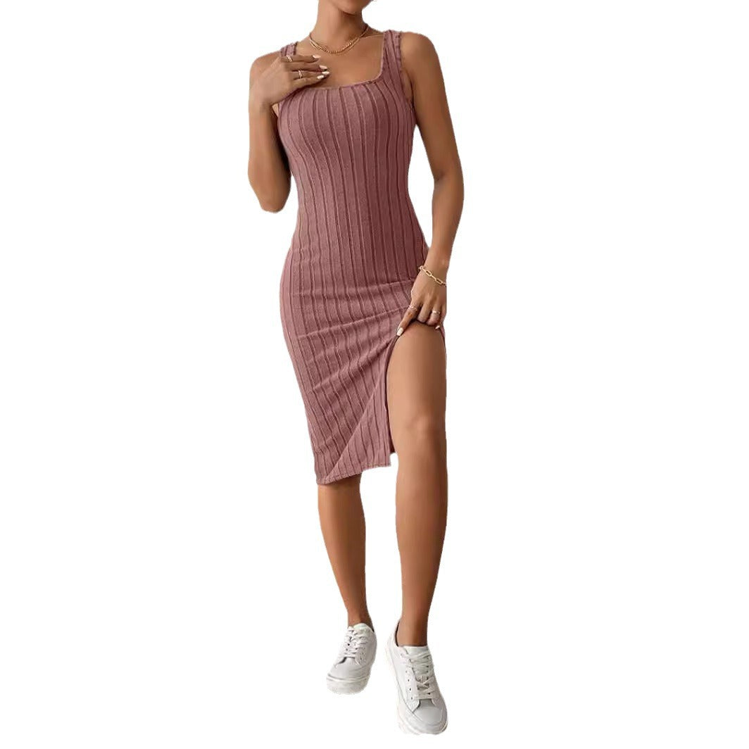 Damen Figurbetontes Trägerkleid mit seitlichem Schlitz EB