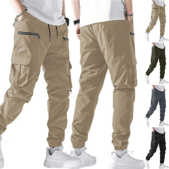 Herren nan schlanke Cargo-Jogger mit mehrfachen Reißverschlusstaschen, elastischem Knöchelbund und Tunnelzug EB