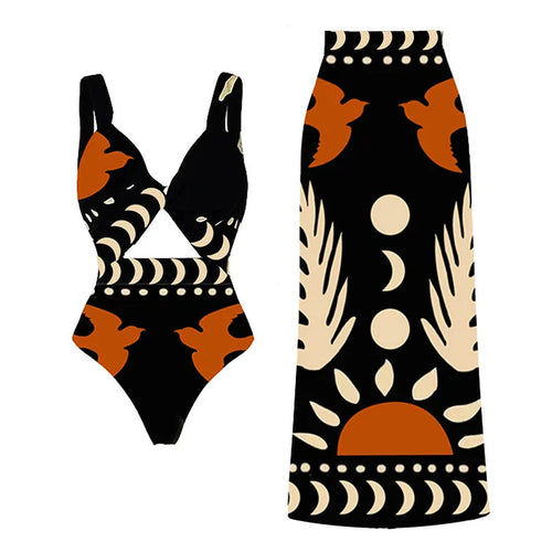 Damen Badeset mit einseitigem Badeoberteil und weit geschnittenen Hosen EB