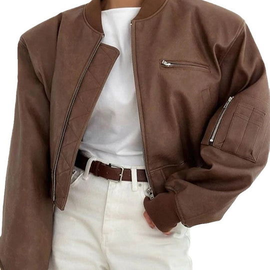 Damen modische Kunstleder Bomberjacke EB