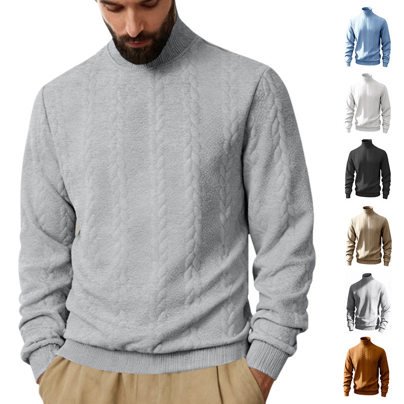Herren nan feiner Zopfmuster-Rollkragenpullover mit schmaler Passform, geripptem Kragen und elastischen Bündchen EB