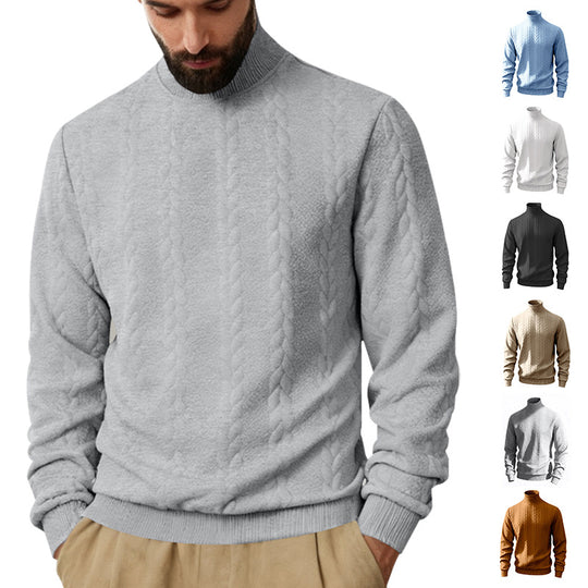 Herren nan feiner Zopfmuster-Rollkragenpullover mit schmaler Passform, geripptem Kragen und elastischen Bündchen EB