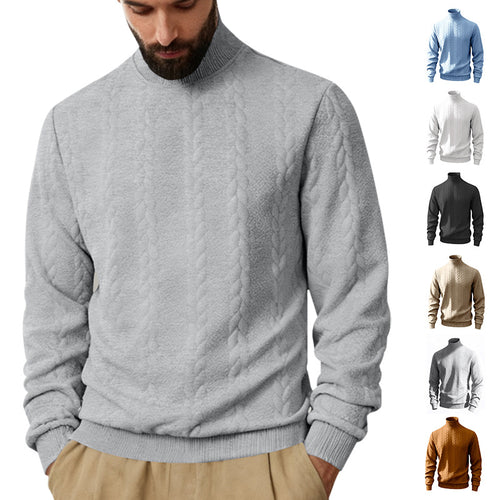 Herren nan feiner Zopfmuster-Rollkragenpullover mit schmaler Passform, geripptem Kragen und elastischen Bündchen EB