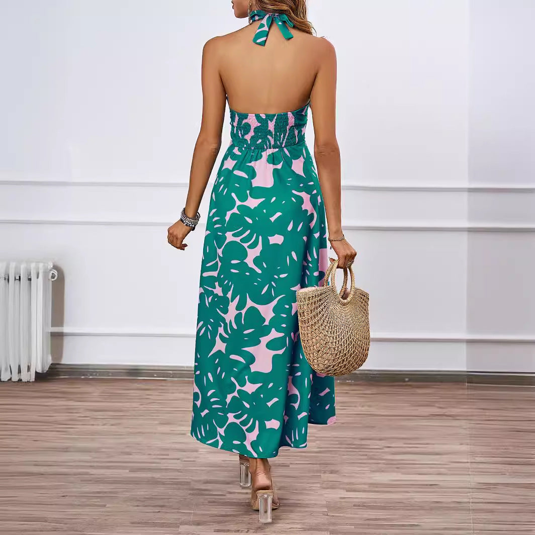 Damen Maxi-Bustierkleid mit floralen Akzenten und elastischem Oberteil EB