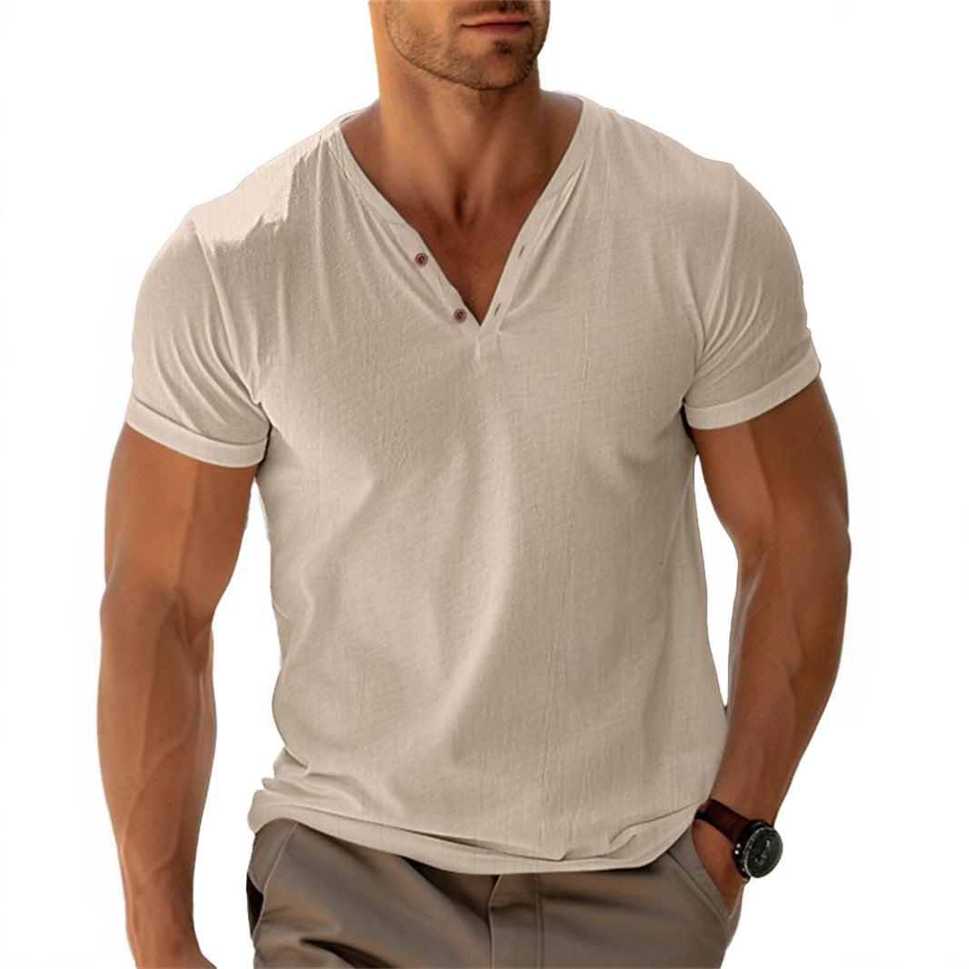 Herren lässiges Henley-T-Shirt mit Knopfleiste und atmungsaktivem Stoff EB