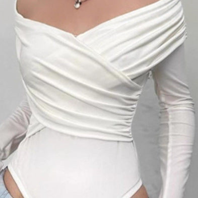 Damen Body mit schulterfreiem Design und drapierten Ärmeln EB