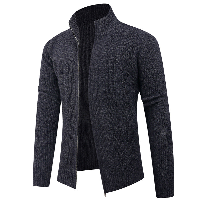 Herren Freizeit Strickjacke mit hohem Kragen und modernem Zipper EB