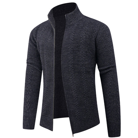 Herren Freizeit Strickjacke mit hohem Kragen und modernem Zipper EB