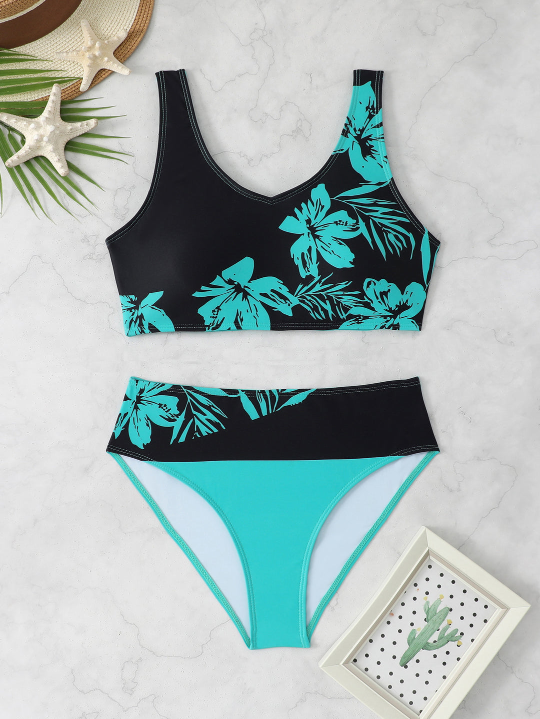 Damen Sportlicher Bikini mit floralem Design EB