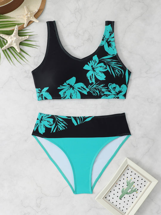 Damen Sportlicher Bikini mit floralem Design EB
