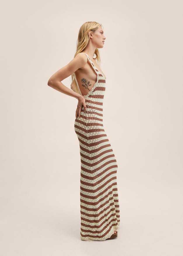 Damen Maxikleid mit gehäkeltem Muster EB