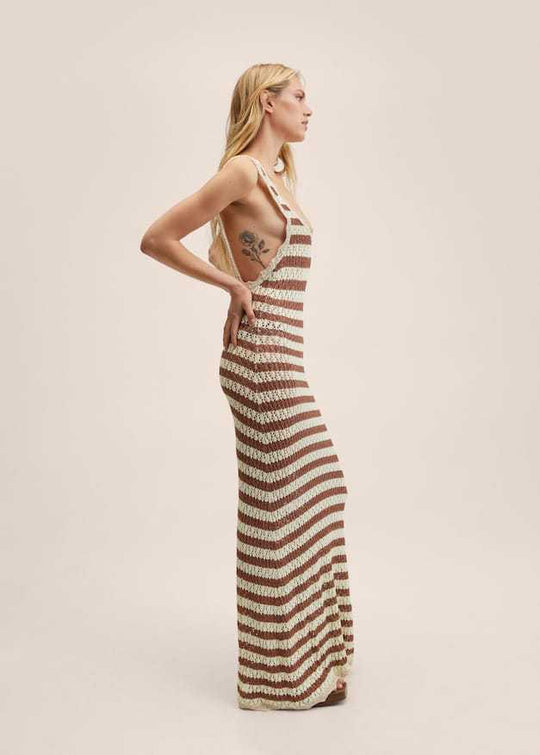 Damen Maxikleid mit gehäkeltem Muster EB