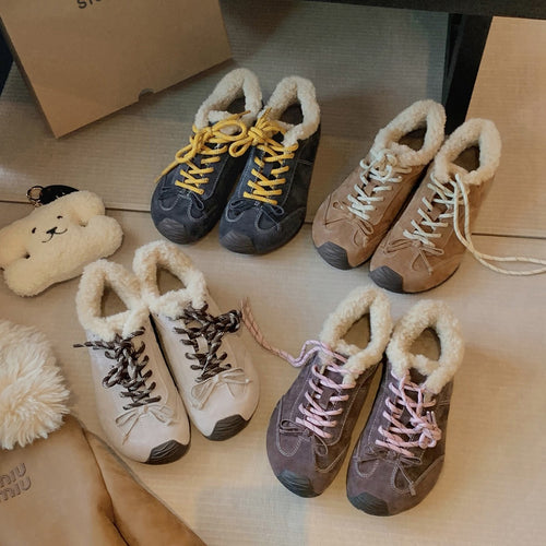 Damen Sportliche Winter-Sneaker mit kuscheligem Kunstfellkragen und rutschfester Sohle EB
