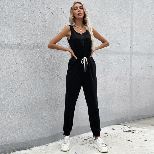 Damen Jumpsuit mit elastischem Taillenbund und praktischen Taschen EB
