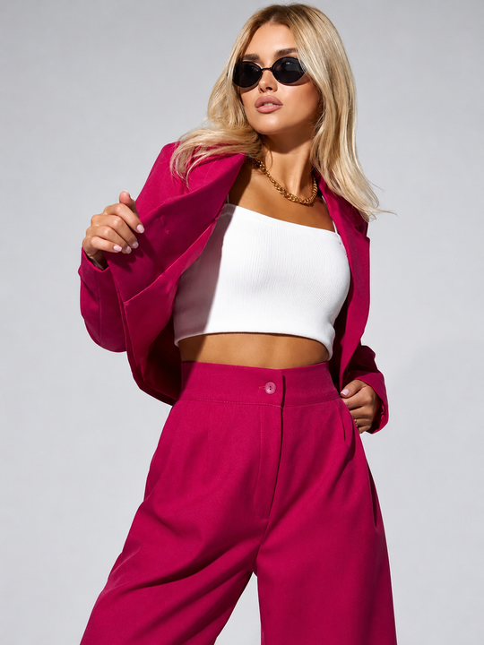 EB Cropped Jacke & Tapered Pants Outfit Set für Frauen