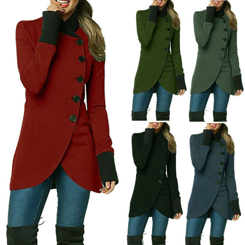 Damen nan asymmetrische lange Strickjacke mit Knopfverschluss und Rippbündchen EB