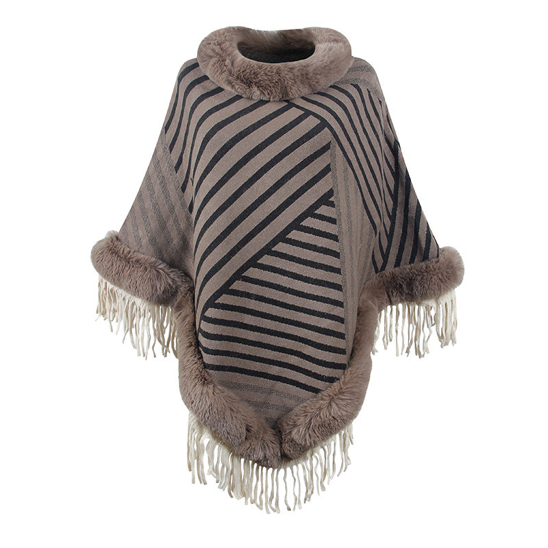 Damen modischer Poncho mit elegante Fransenverzierung EB