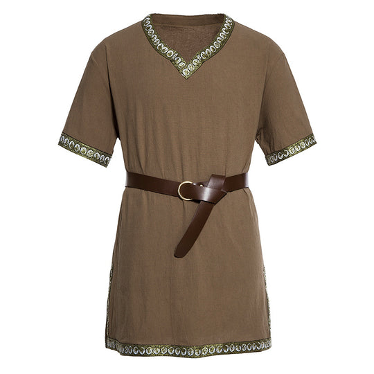 Damen Mittelalterliches Kleid mit dekorativem Kragen und Gürtel EB